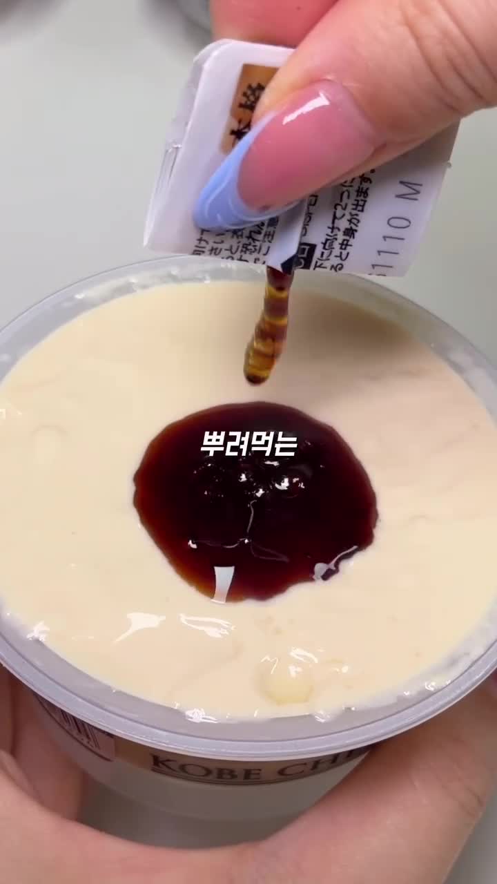 먹통령 영상 속 캐러멜 소스를 곁들인 커스터드 푸딩